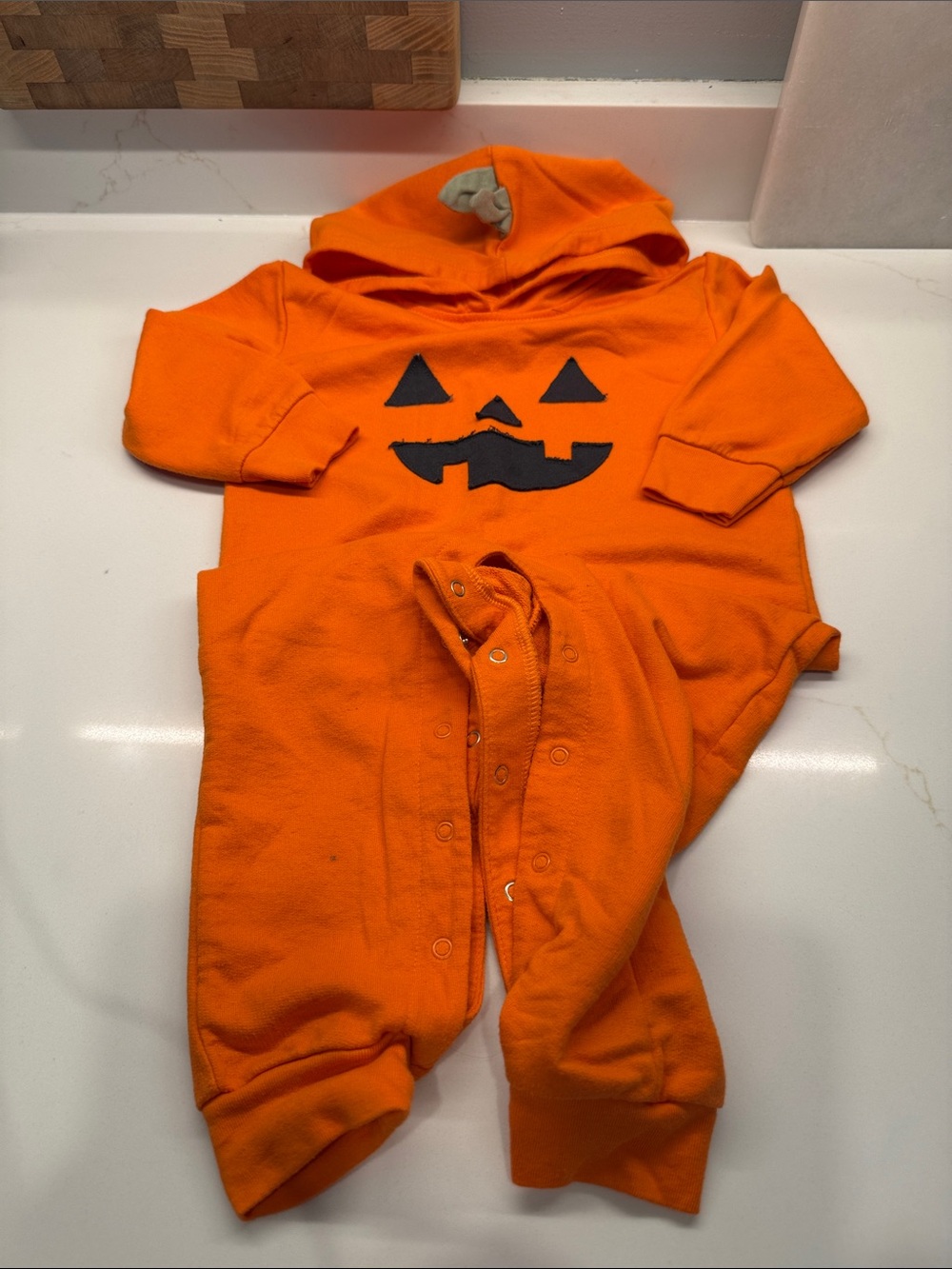 Cat & Jack Orange Pumpkin Jack-O'-Lantern Hooded Romper, 18mo